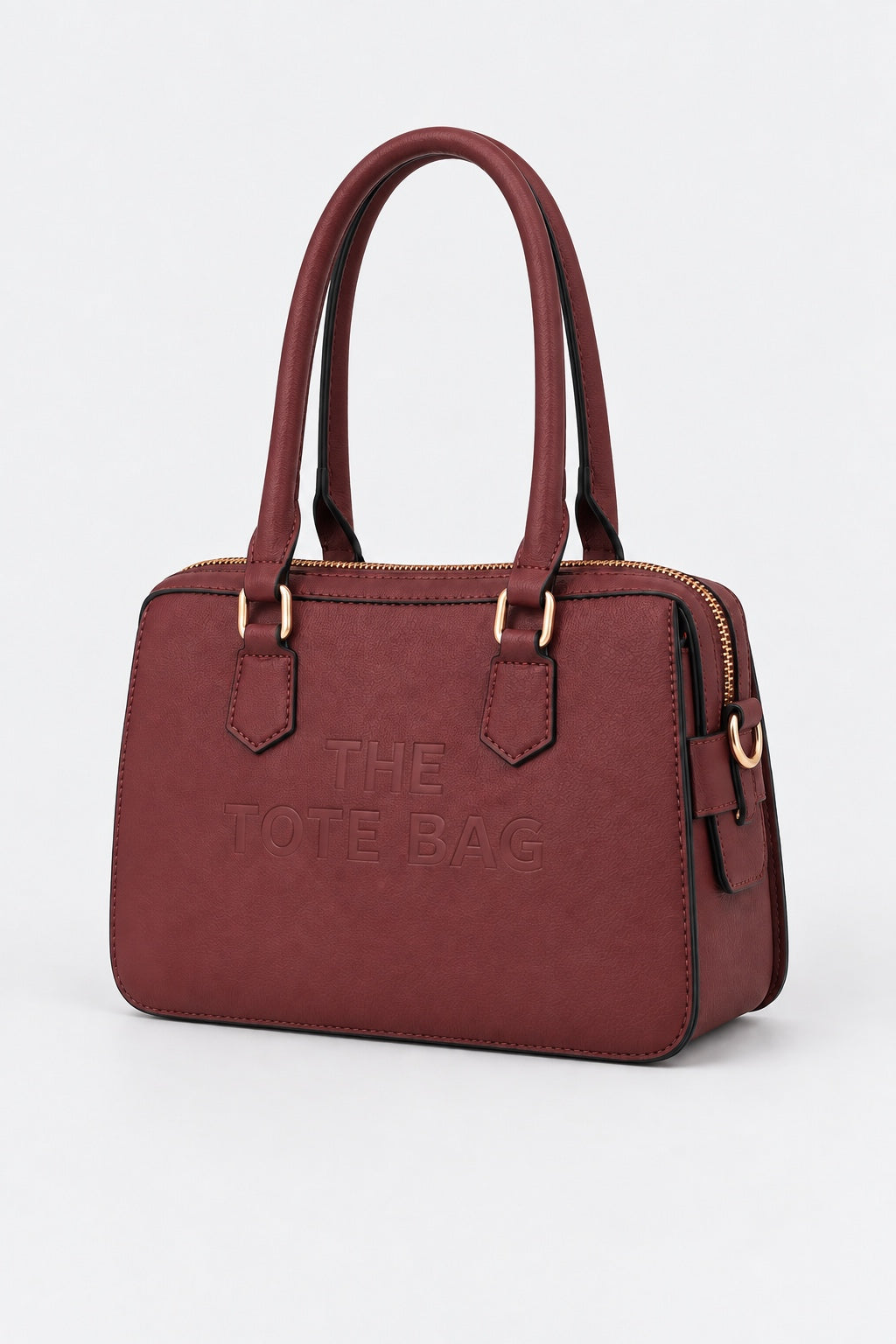 Embossed Slogan Structured Tote Bag - BURGUNDY