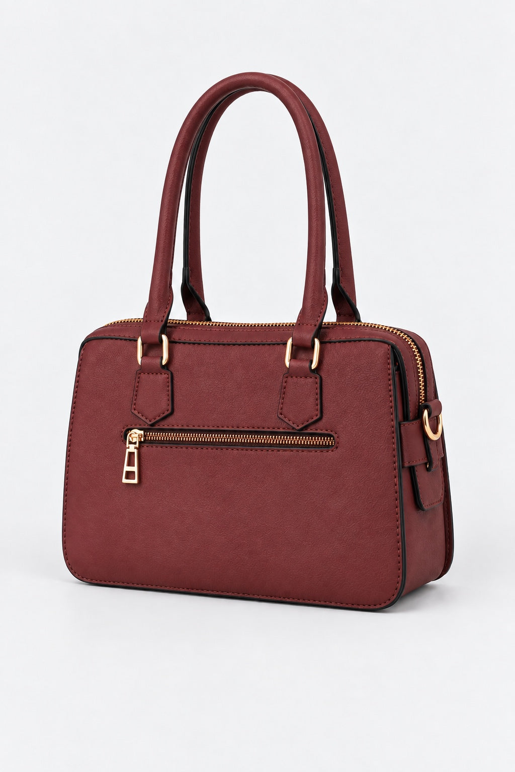 Embossed Slogan Structured Tote Bag - BURGUNDY back view