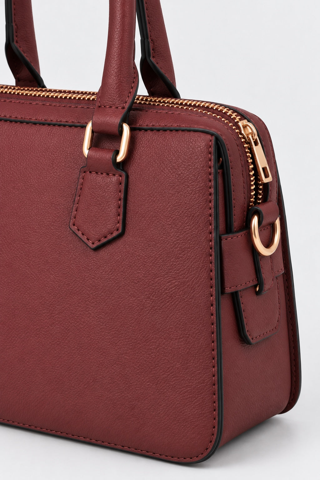 Embossed Slogan Structured Tote Bag - BURGUNDY zip and hardware detail