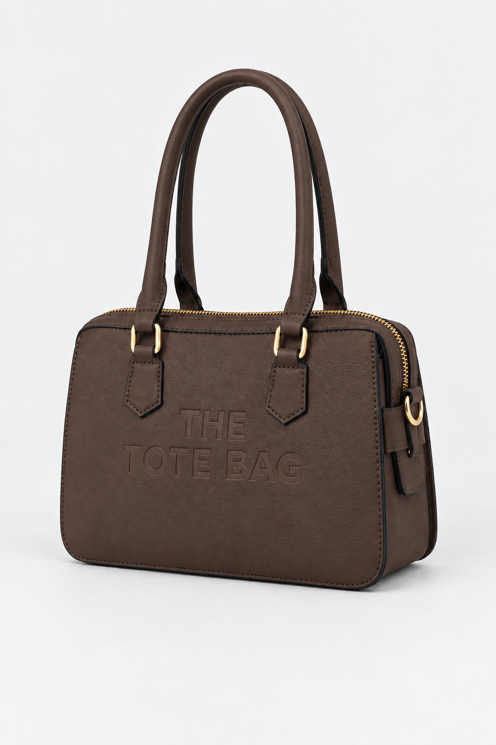 Embossed Slogan Structured Tote Bag - COFFEE
