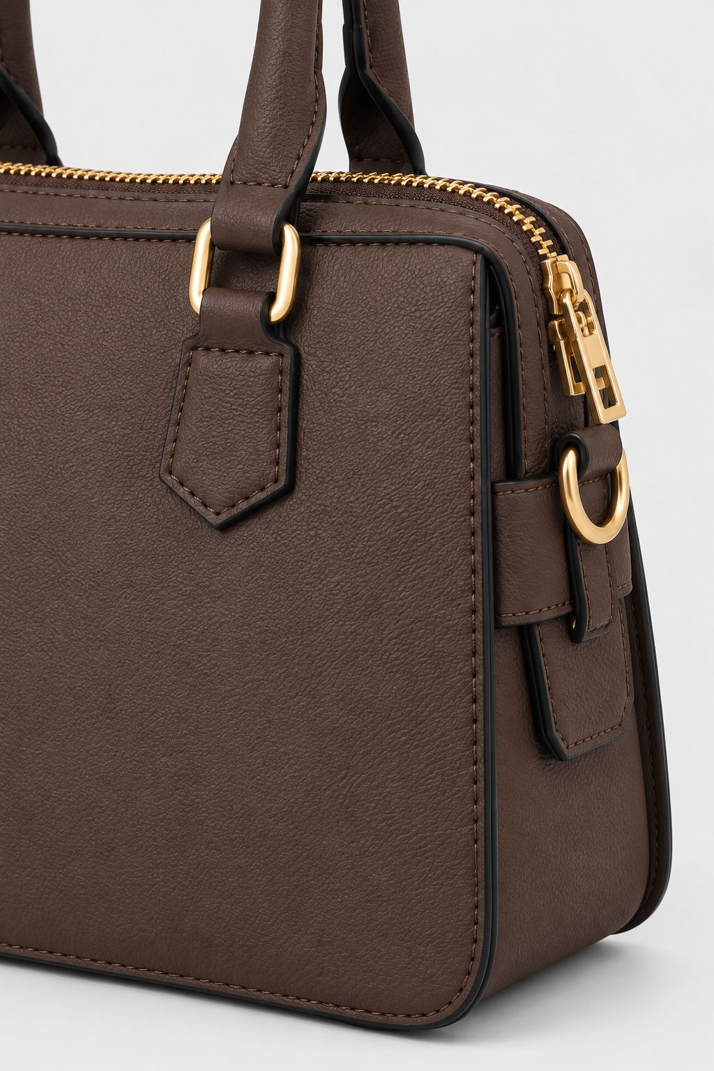 Embossed Slogan Structured Tote Bag - COFFEE zip and hardware detail
