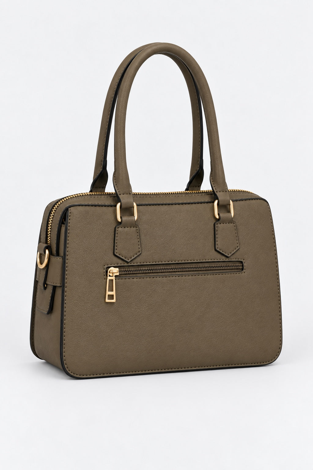 Embossed Slogan Structured Tote Bag - KHAKI back view