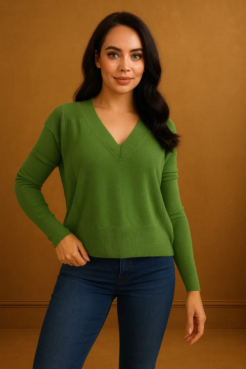 Deep V-Neck Soft Thin Knit Pullover