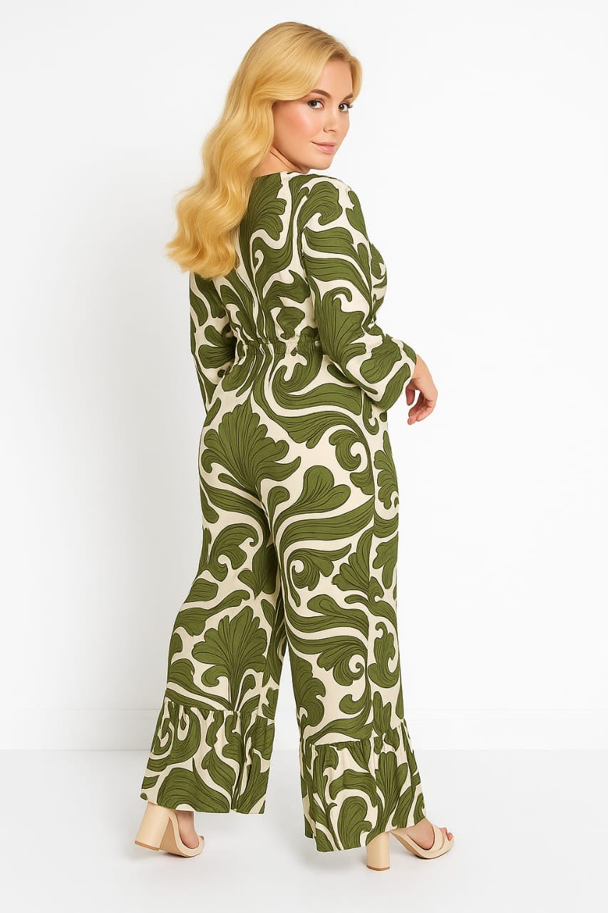 Shirred Waist Floral Print Slinky Jumpsuit