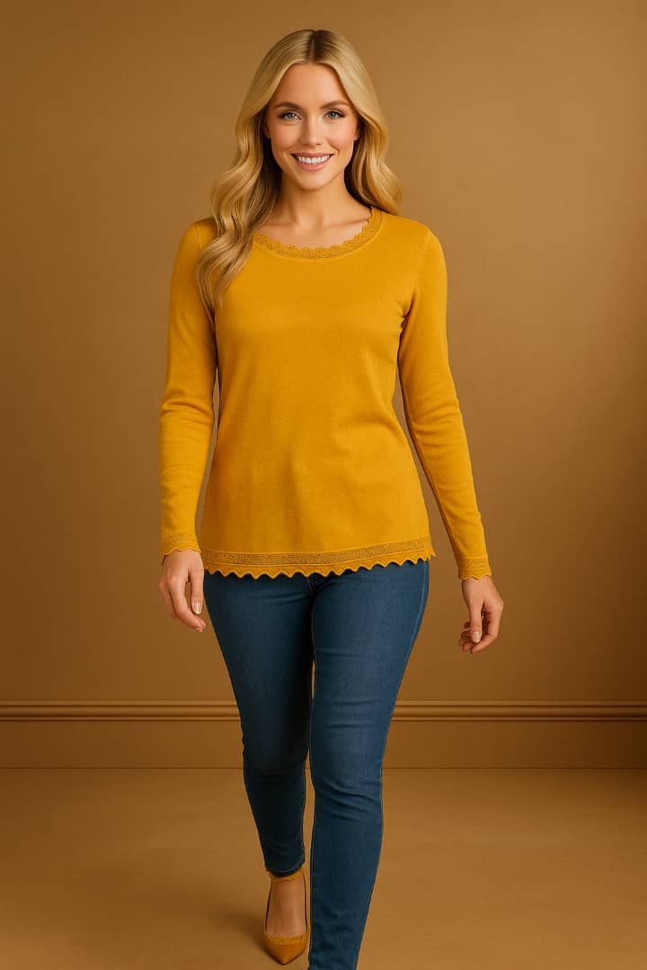 Scallop Scoop Neck Pullover