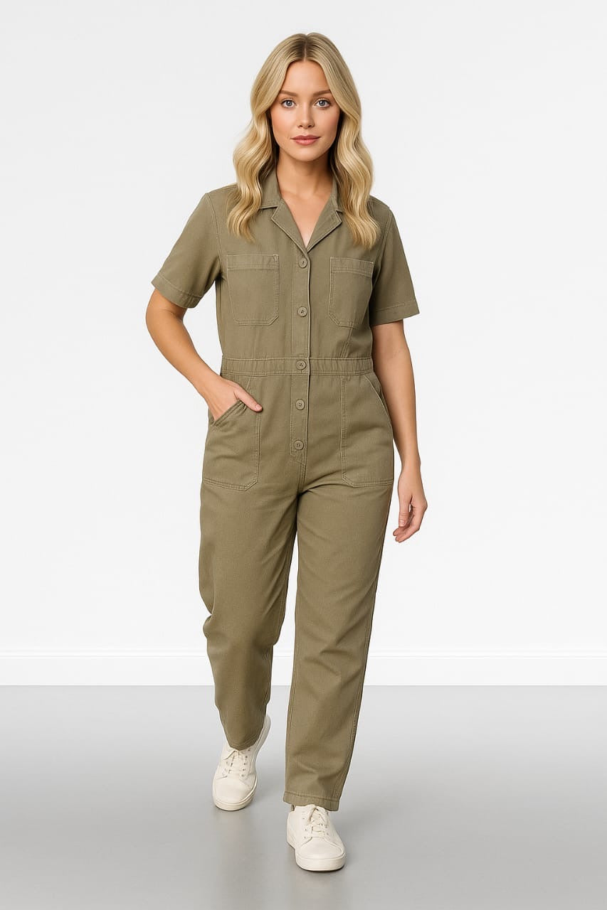 Light Khaki Denim Boiler Jumpsuit