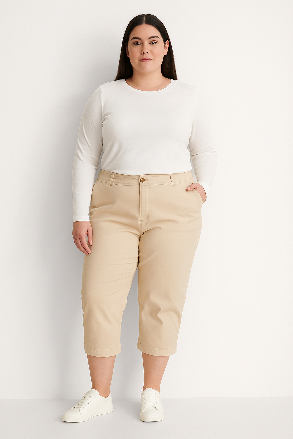 Slim Fit Cropped Plus Size Chino Trousers