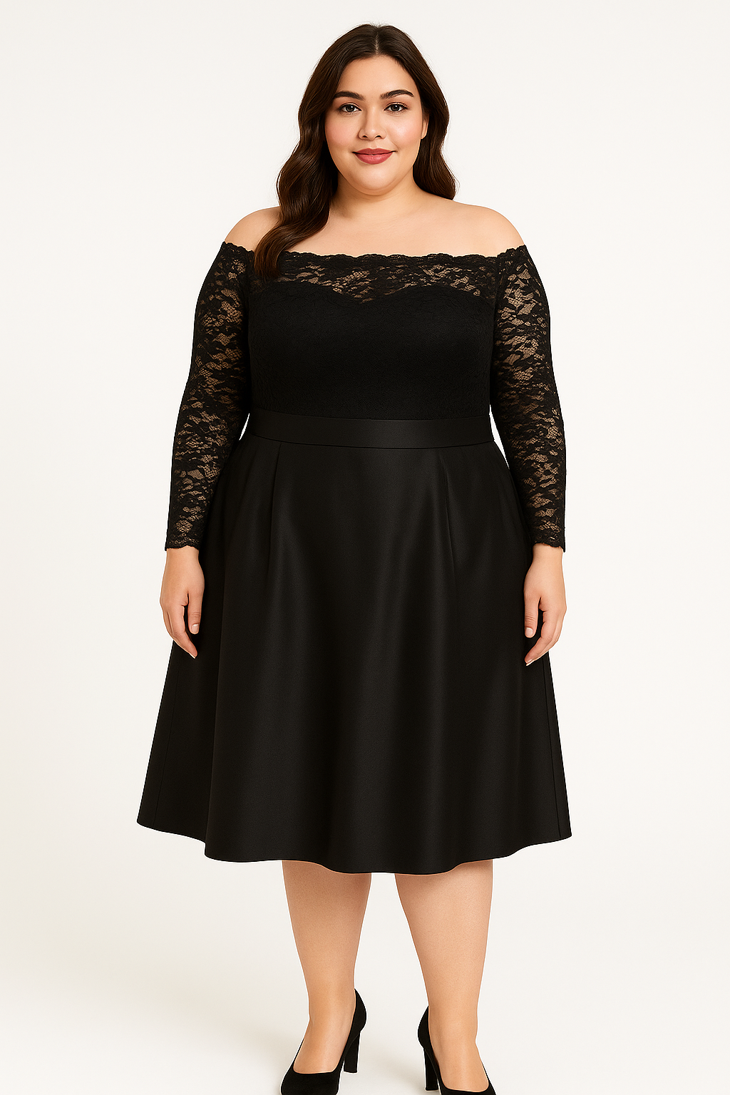 Plus Size Off Shoulder Embroidery Little Black Dress