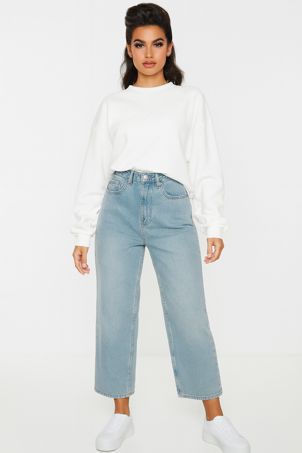 High Waisted Wide Leg Denim Jeans