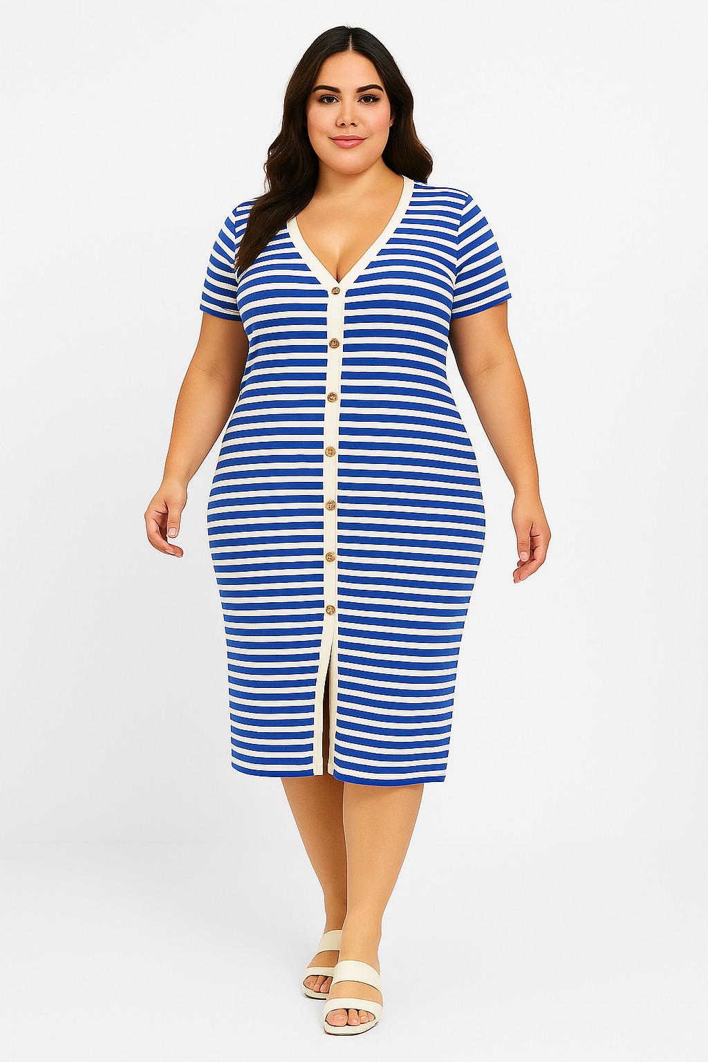 Extremely Stretchy Stripe Button Detail Midaxi Bodycon Dress