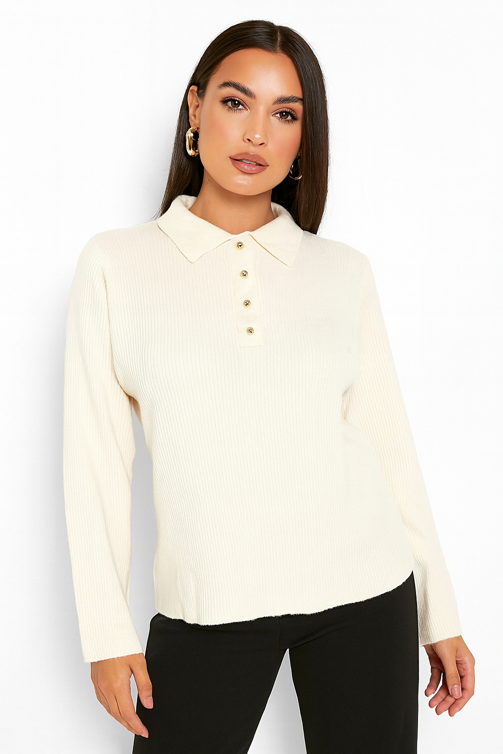 Wholesale Women's Ribbed Viscose Blend Knit Polo Style Jumper (PACK OF 20)
