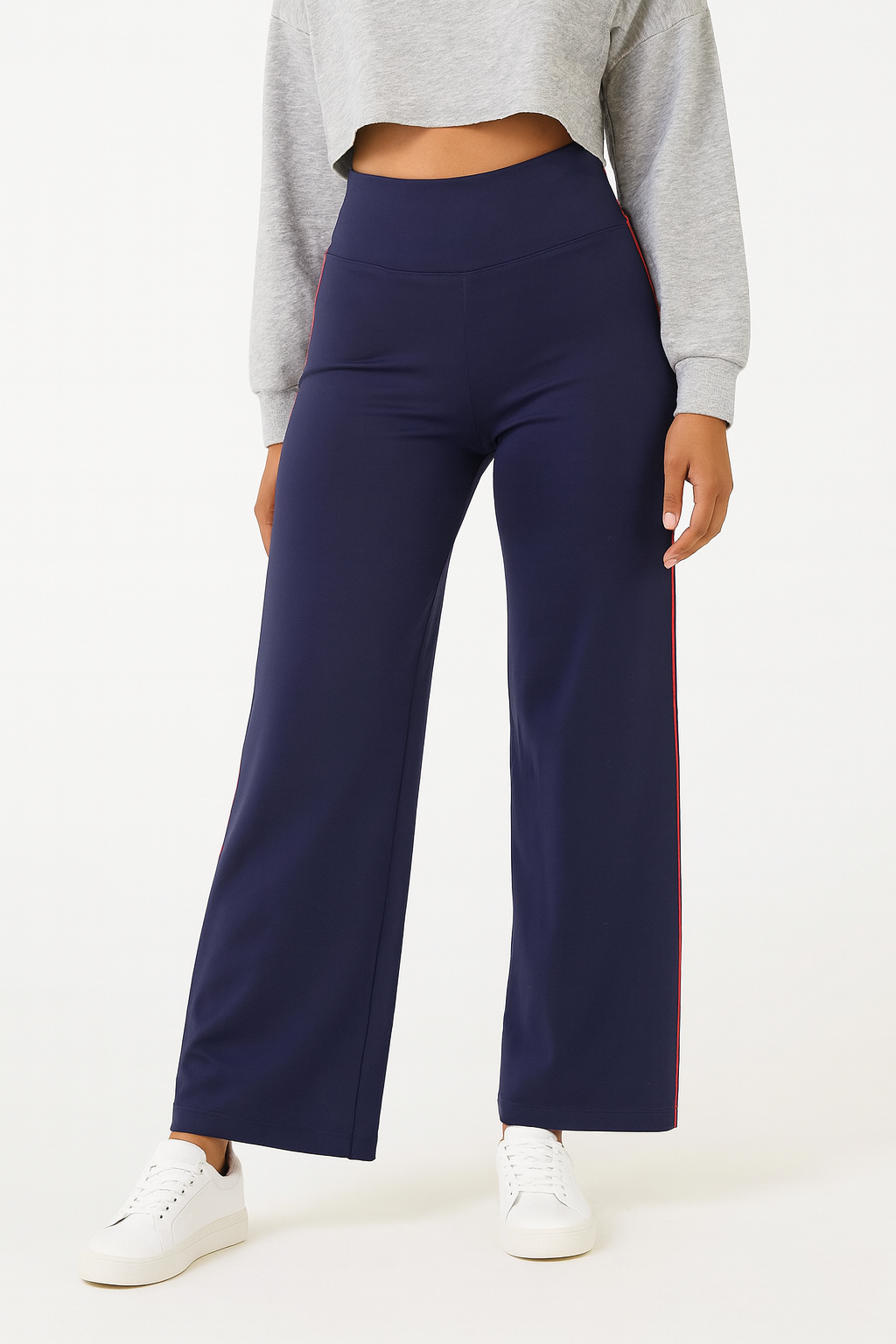 Stretchy Side Stripe Wide Leg Casual Trousers