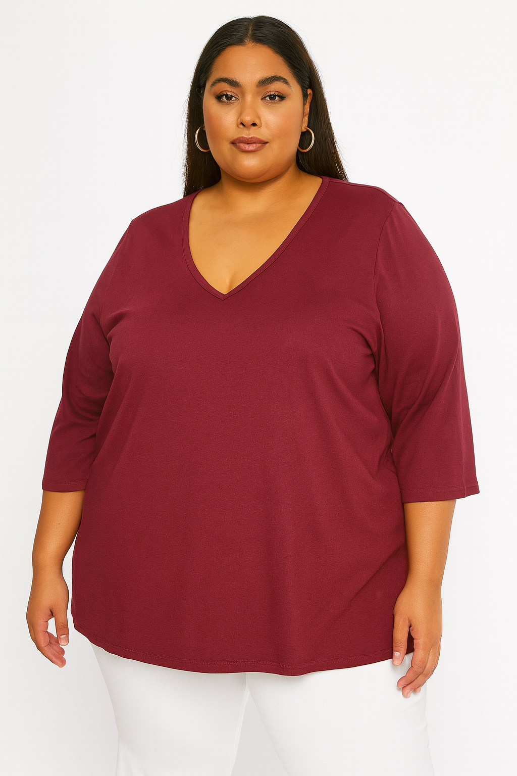 Basic 3/4 Sleeve Lightweight Cotton Plus Size Top