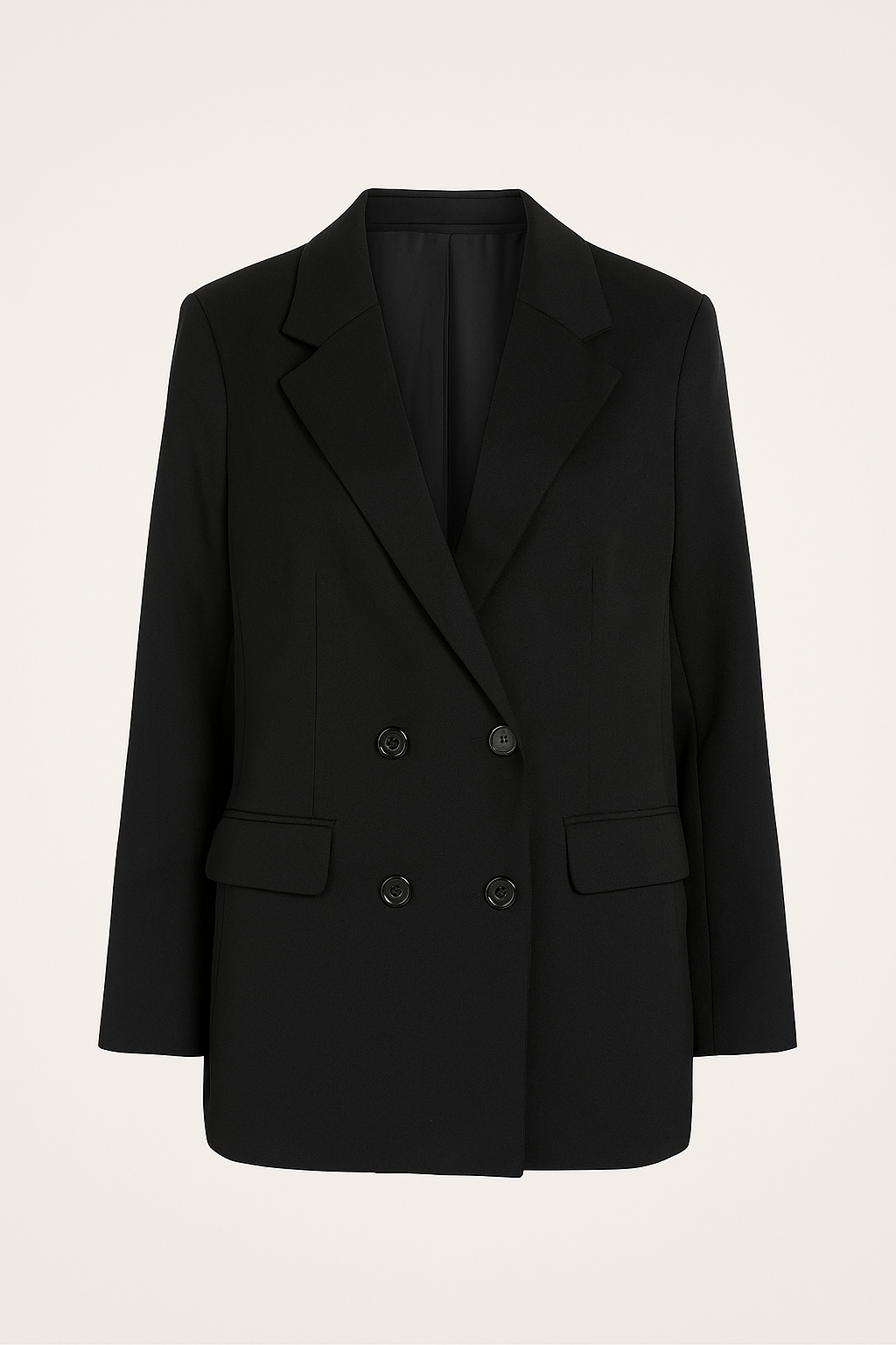 Black Double Breasted Relaxed Fit Regular Length Blazer