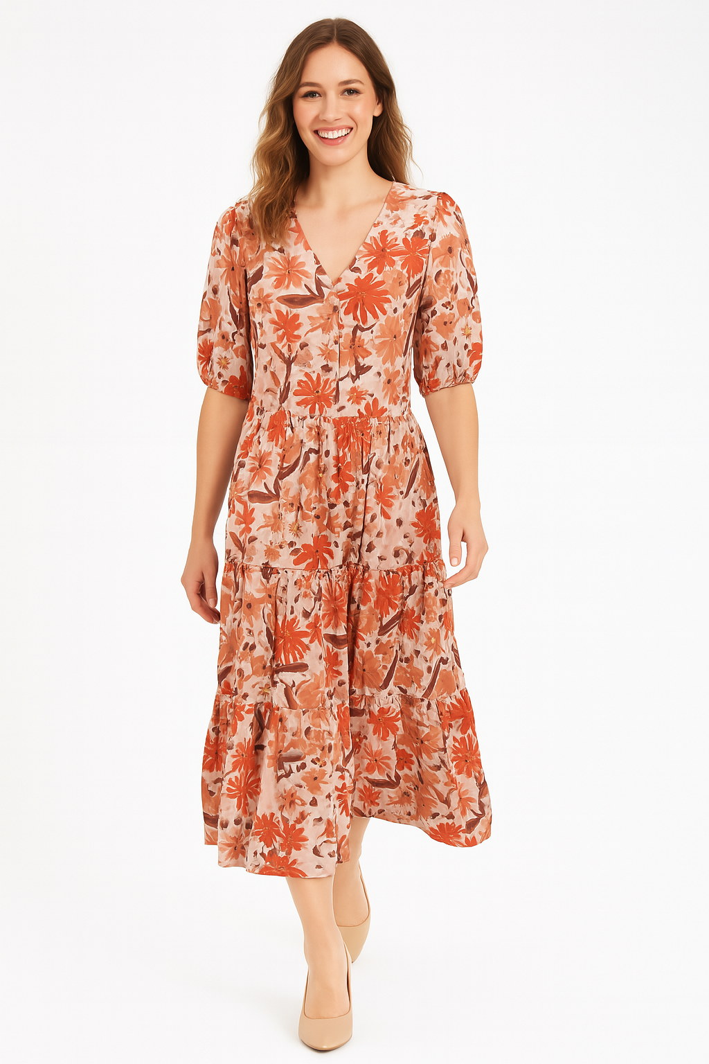 Button Down Front Layered Relaxed Fit Long Dress