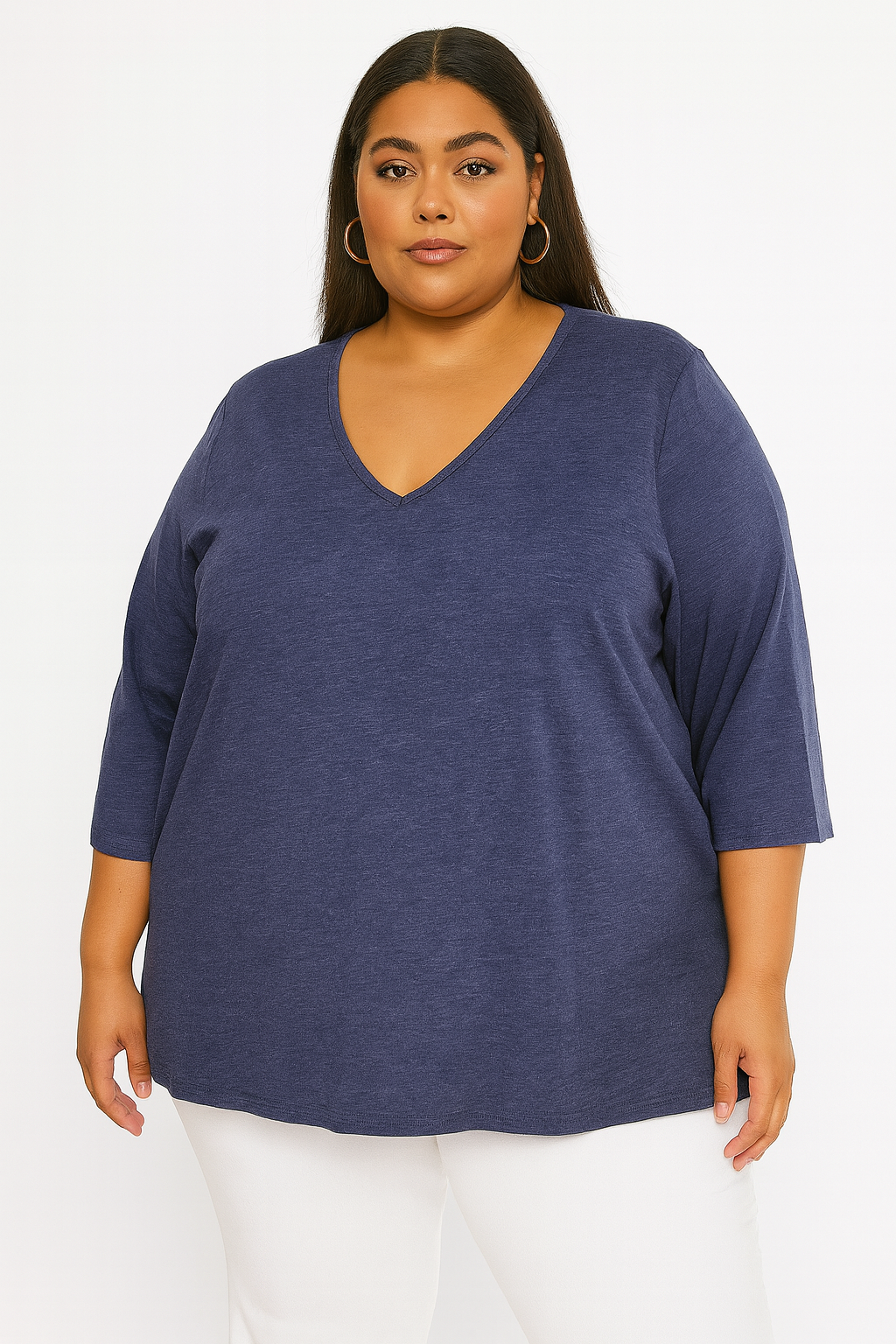 Basic 3/4 Sleeve Lightweight Cotton Plus Size Top