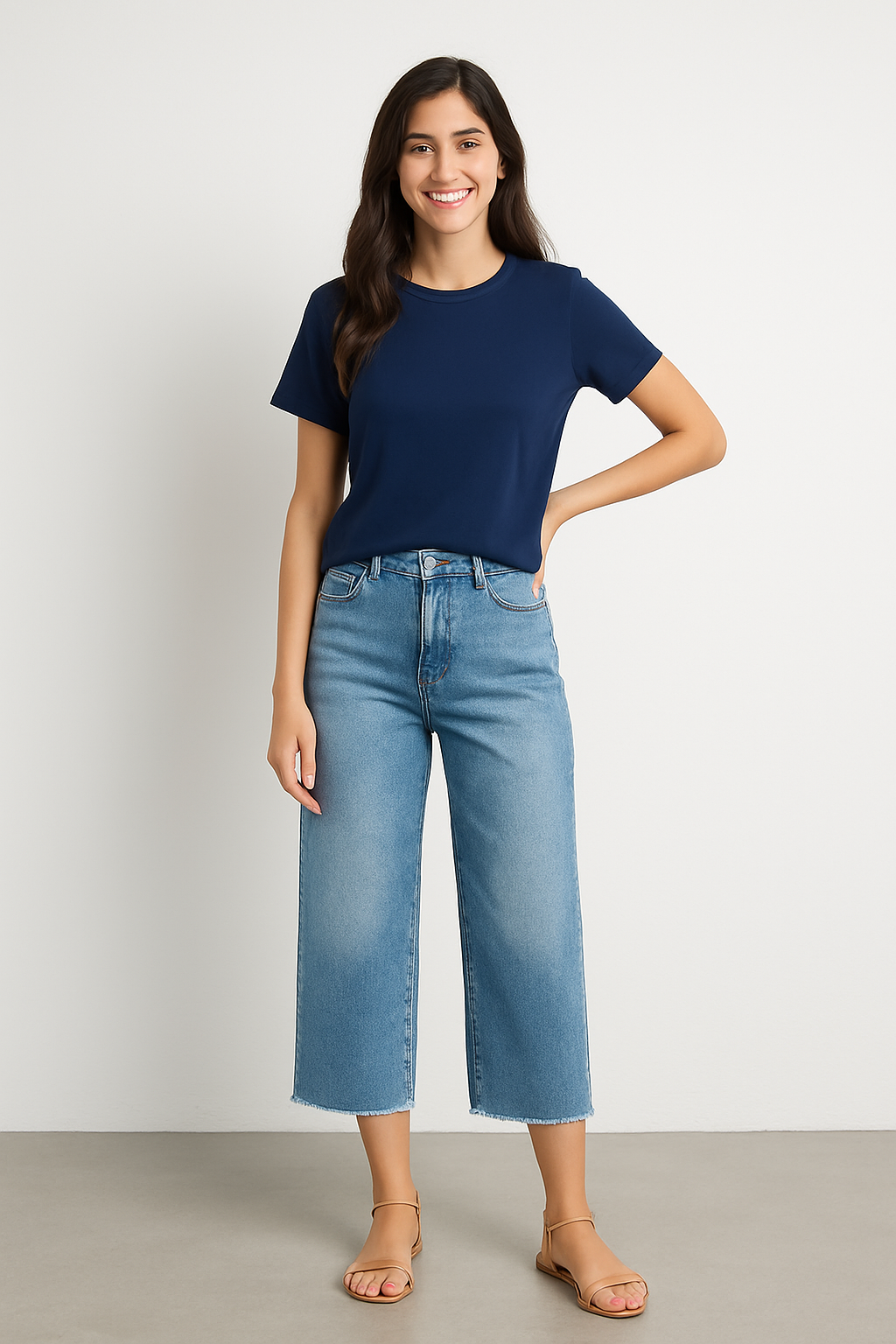 Wholesale Women’s Wide Leg Row Hem Cropped Denim Jeans (PACK OF 23)
