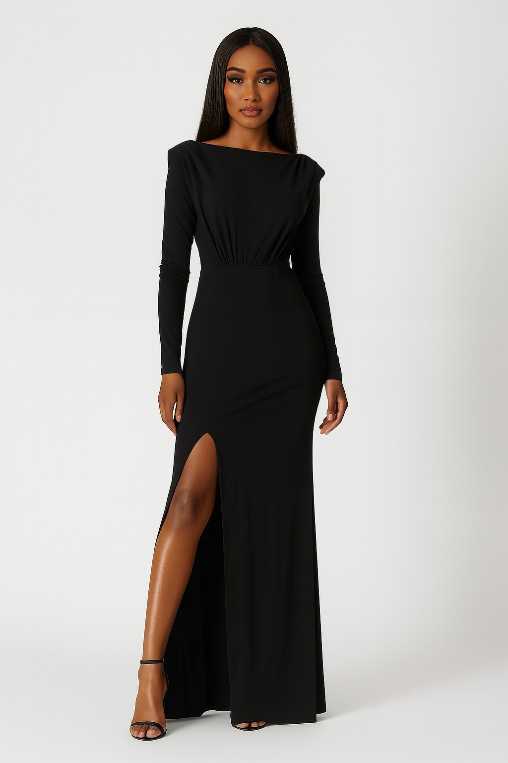 Wholesale Women's Thigh High Slit Padded Shoulder Tall Girlfriendly Glam Maxi Dress (PACK OF 6)