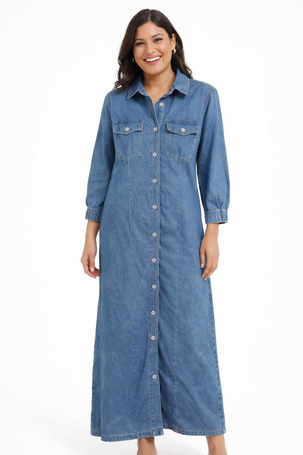 Thick Denim Blue A-Line Maxi Dress