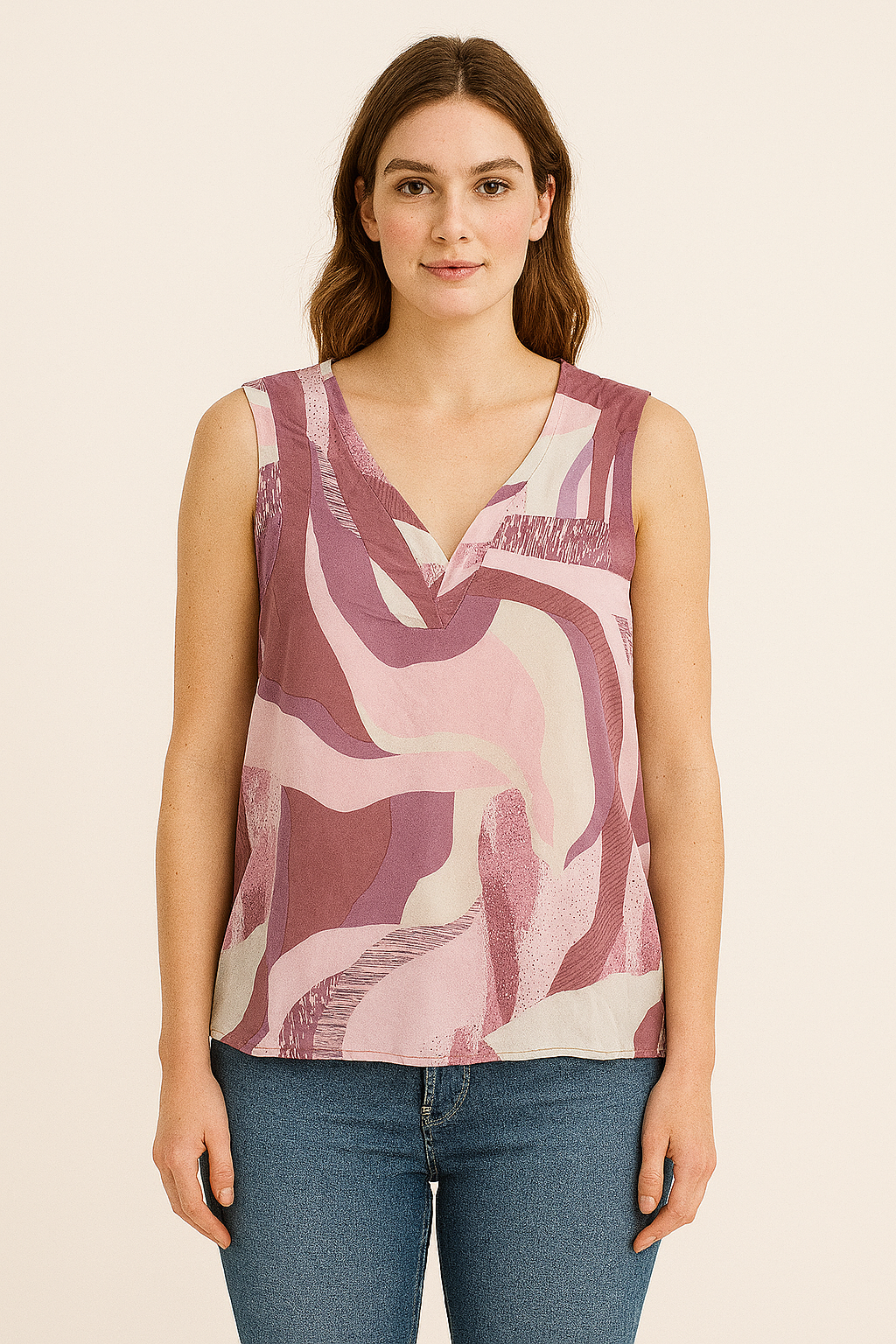 Lightweight Flowy Drape Swirl Print Viscose Sleeveless Top