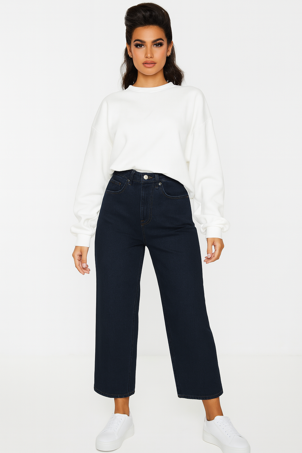 High Waisted Wide Leg Denim Jeans