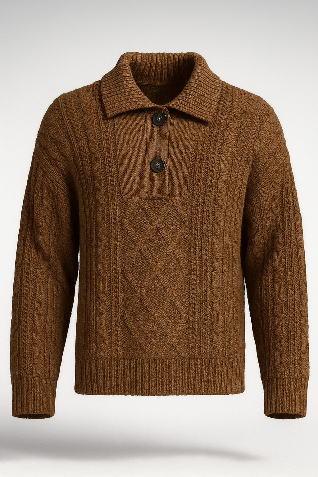 High Collar Diamond And Cable Knit Jumper
