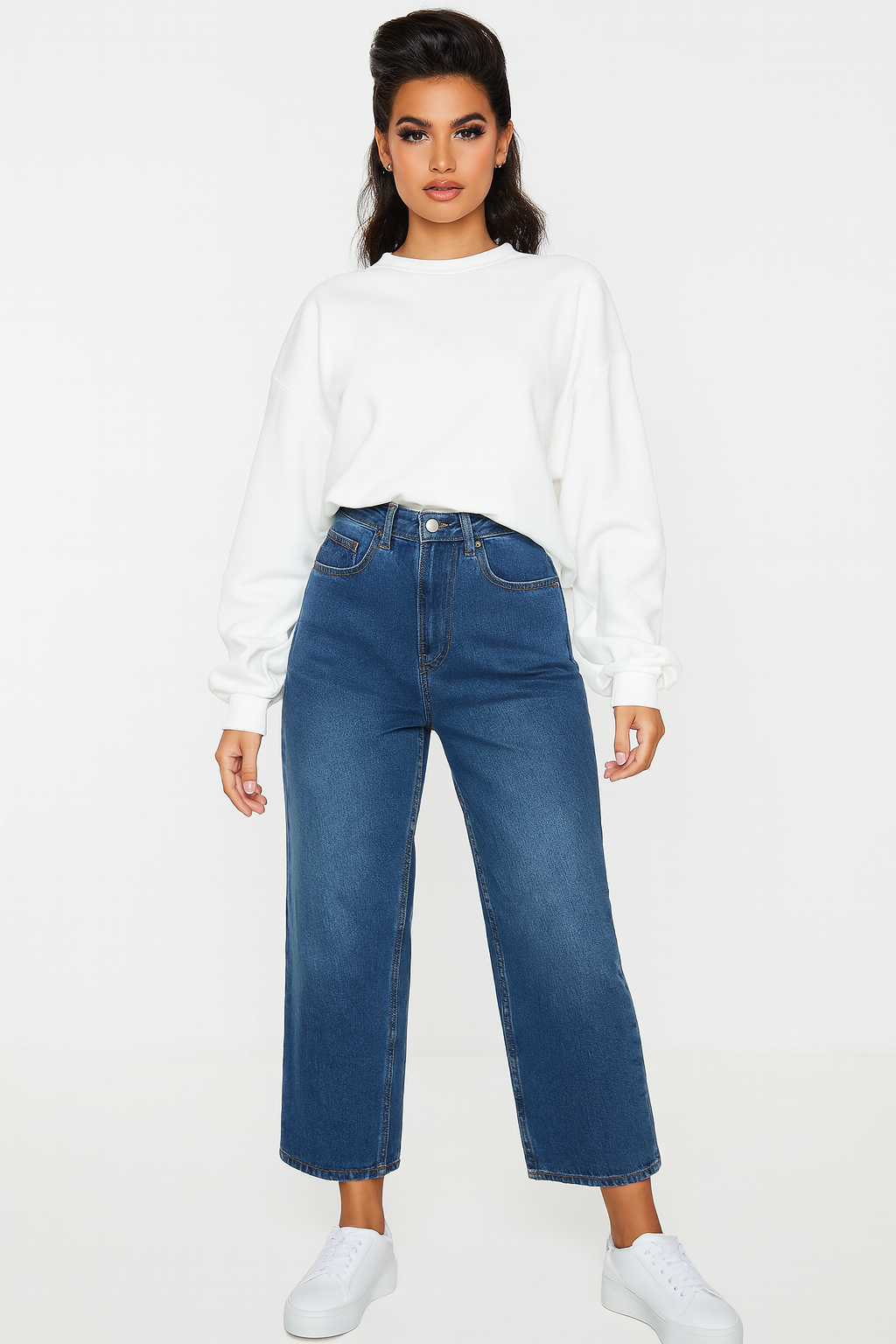 High Waisted Wide Leg Denim Jeans