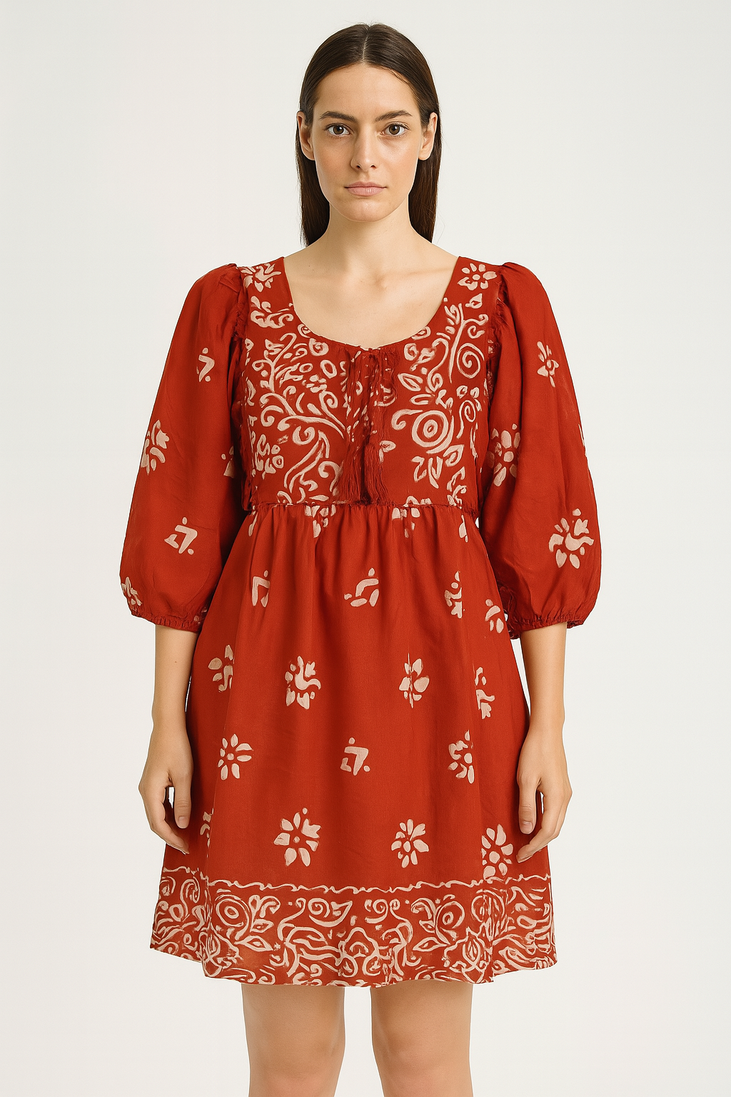 Puff Sleeve Tassle Tie Floral Boho Short Dress