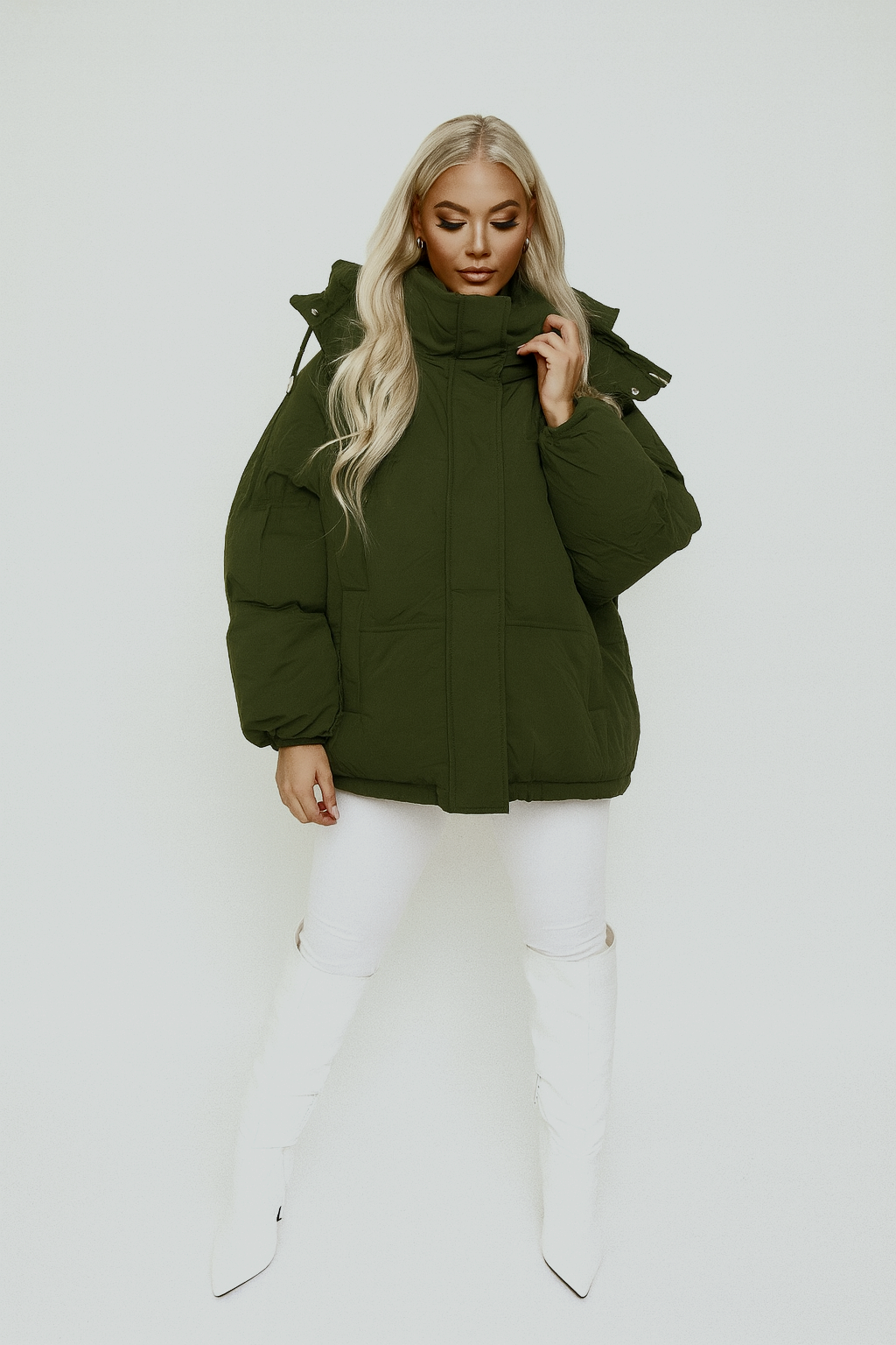 Relaxed Fit Hip Length Padded Hooded Puffer Jacket