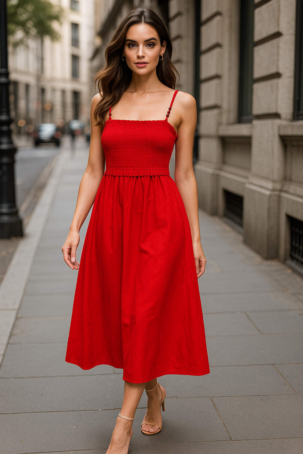 Adjustable Straps Elasticated Waist Linen Long A-Line Dress