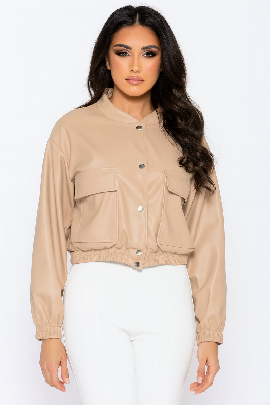 Wholesale Women's Faux Leather Large Cargo Pocket Bomber Jacket (PACK OF 6)