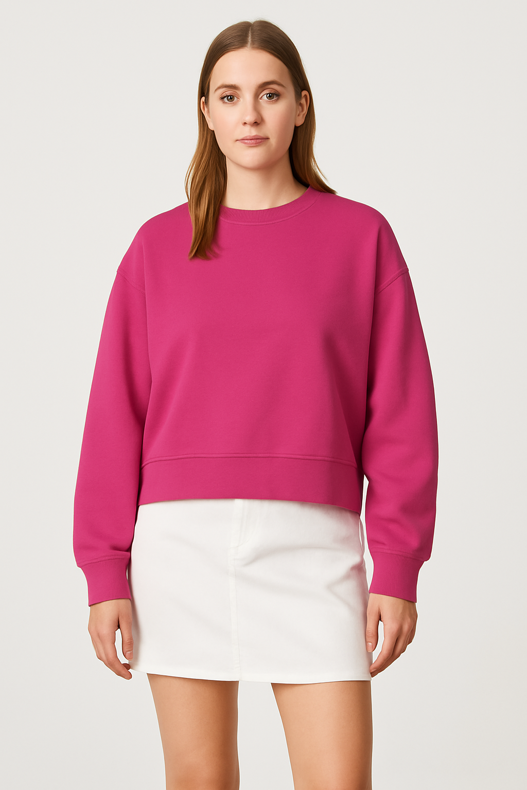Long Sleeve Crew Neck Relaxed Fit Fleeced Top