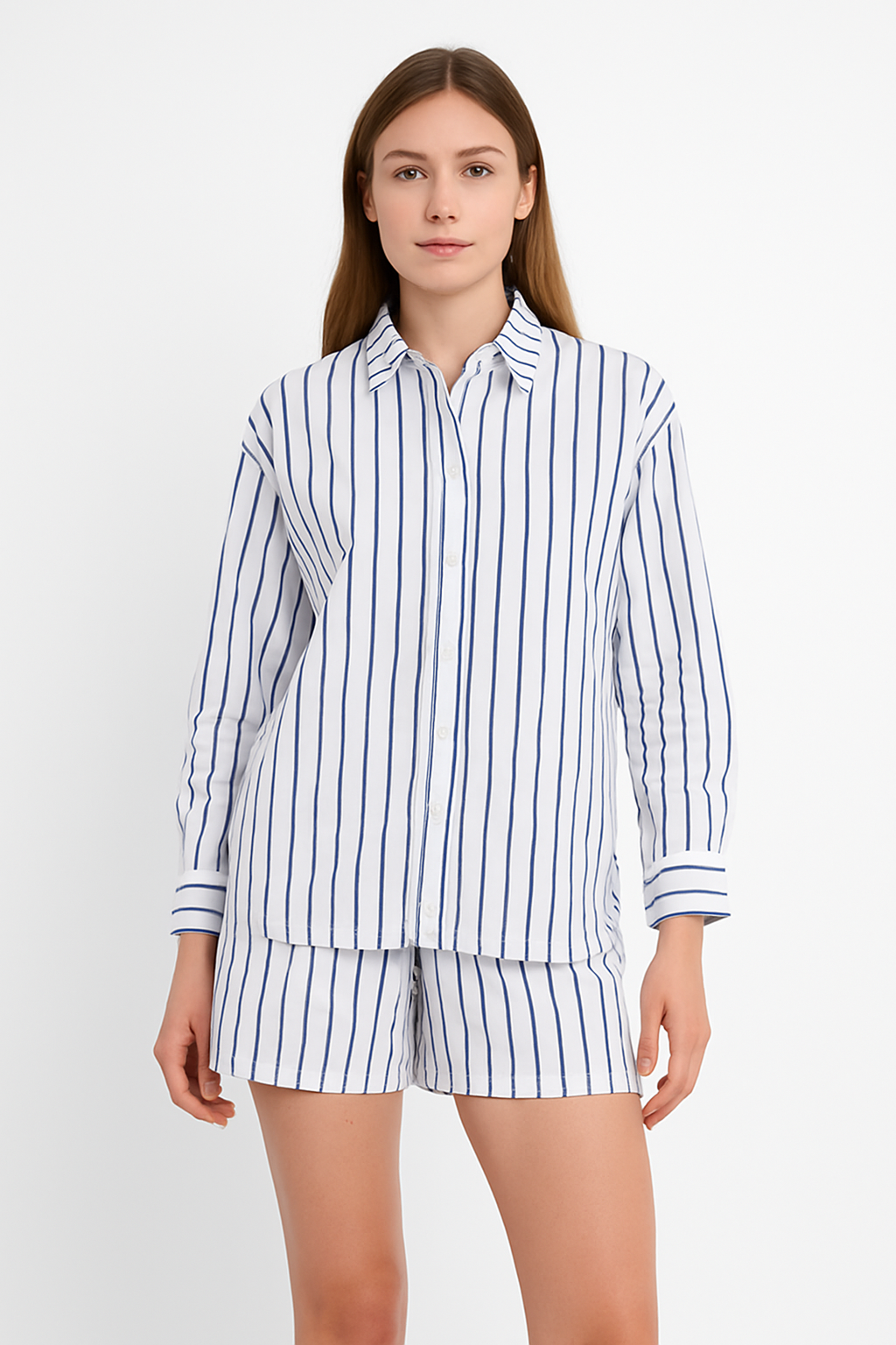 Oversized Shirt And Fitted Shorts Stripe Cotton  Coord Set