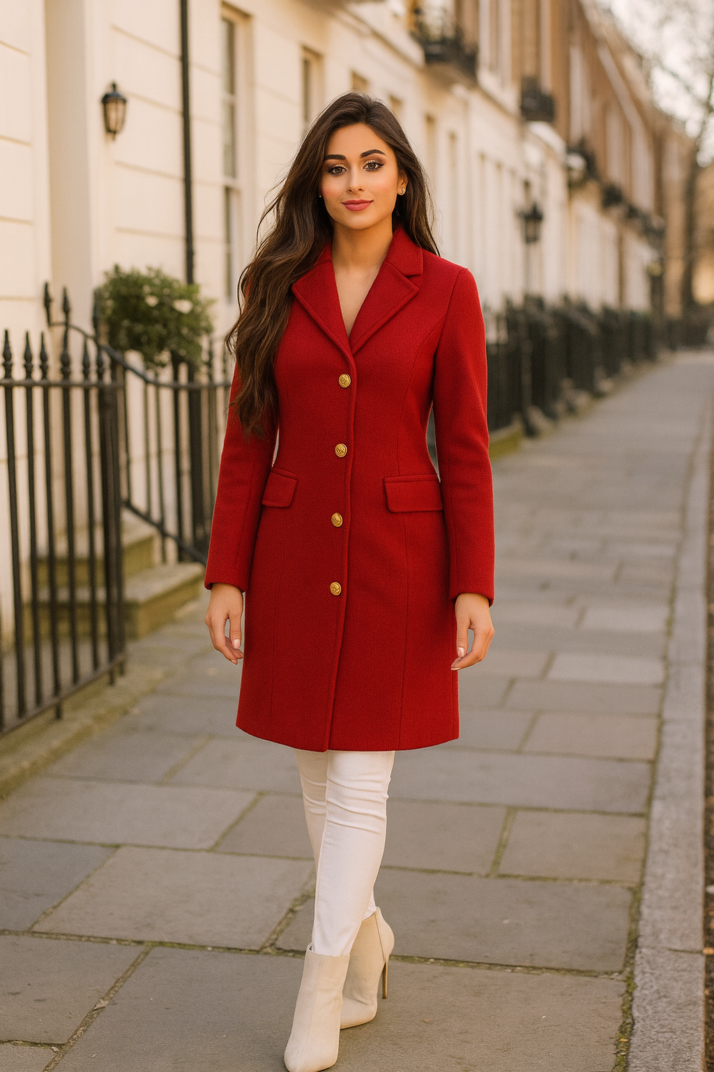 Tailored Flap Pocket Gold Button Lapel Coat