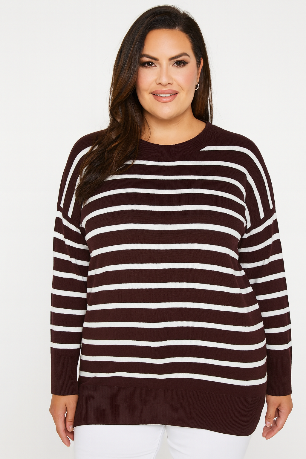 Plus Size Lightweight Viscose Blend Stripe Knitted Pullover