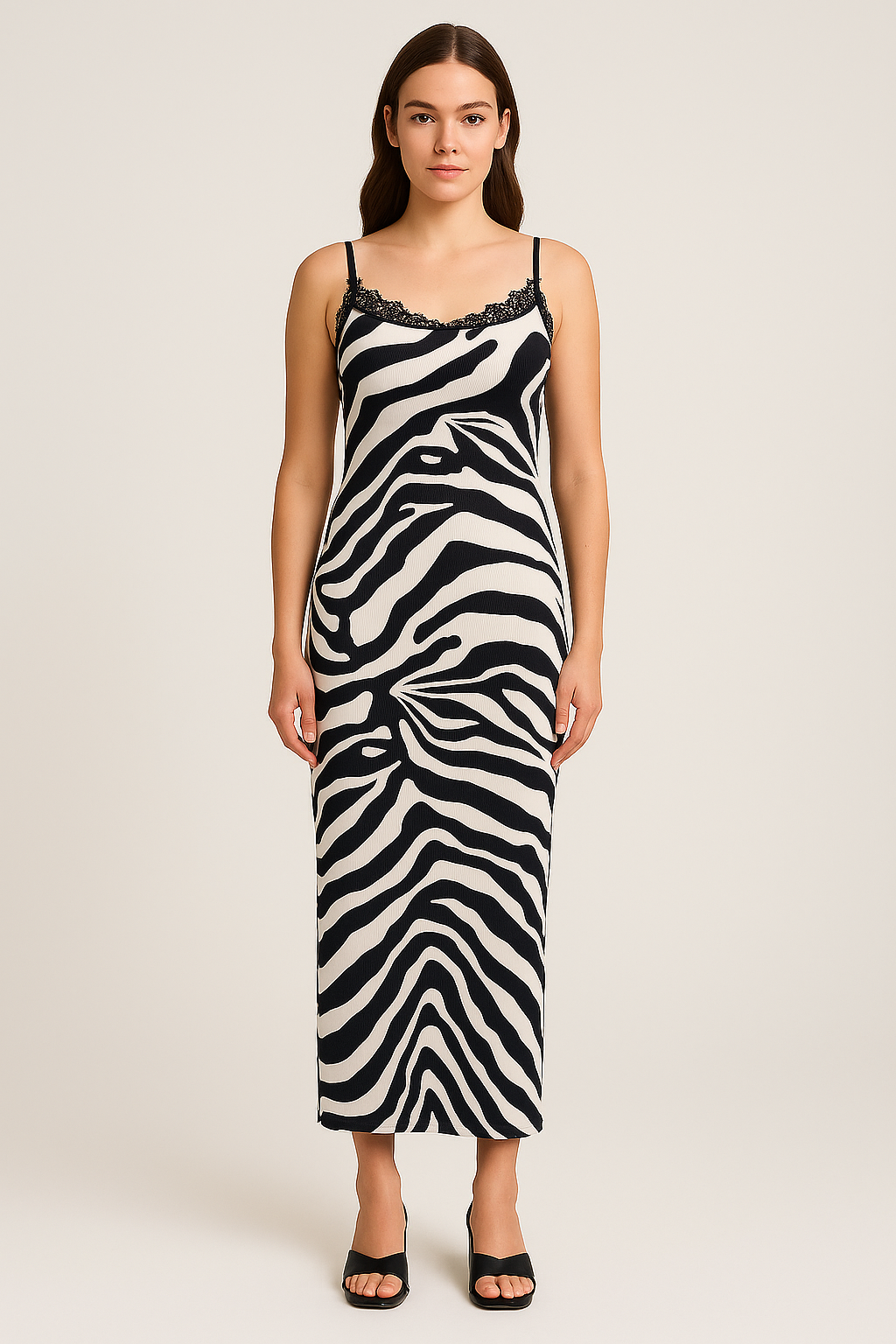 Zebra Print Stretchy Side Slit Long Bodycon Dress