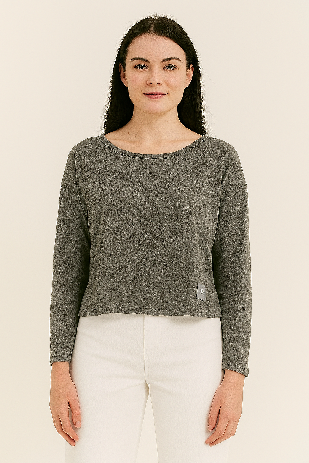 Long Sleeve Cropped Relaxed Fit Cotton Top