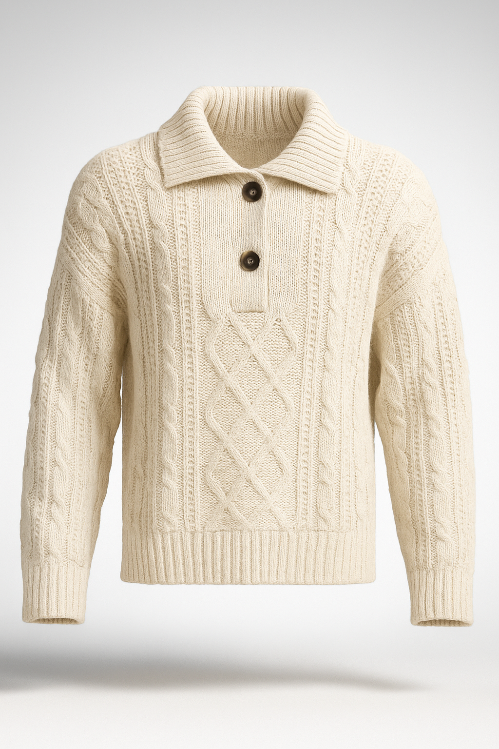 High Collar Diamond And Cable Knit Jumper