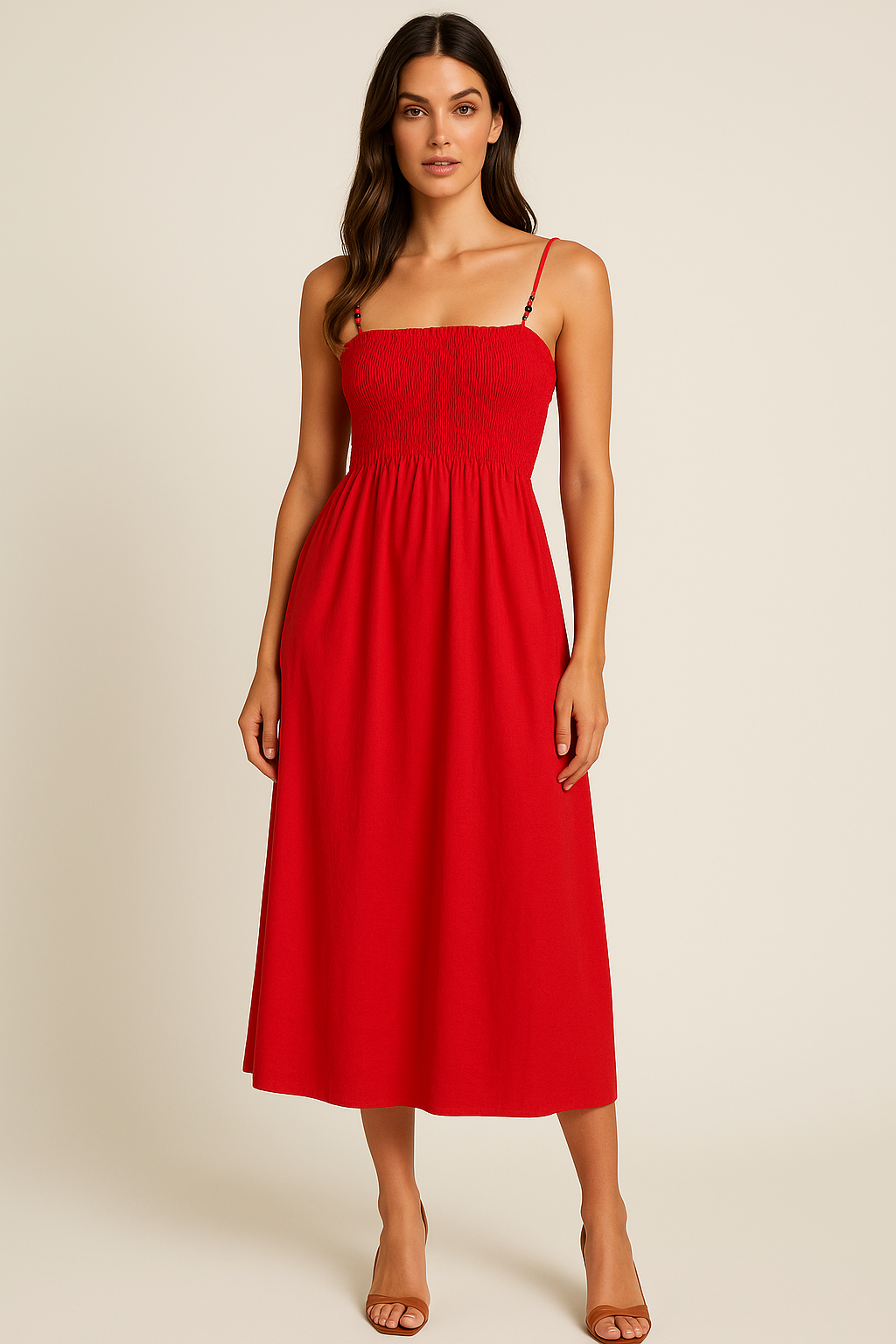 Wholesale Women's Adjustable Straps Elasticated Waist Linen Long A-Line Dress (PACK OF 6)