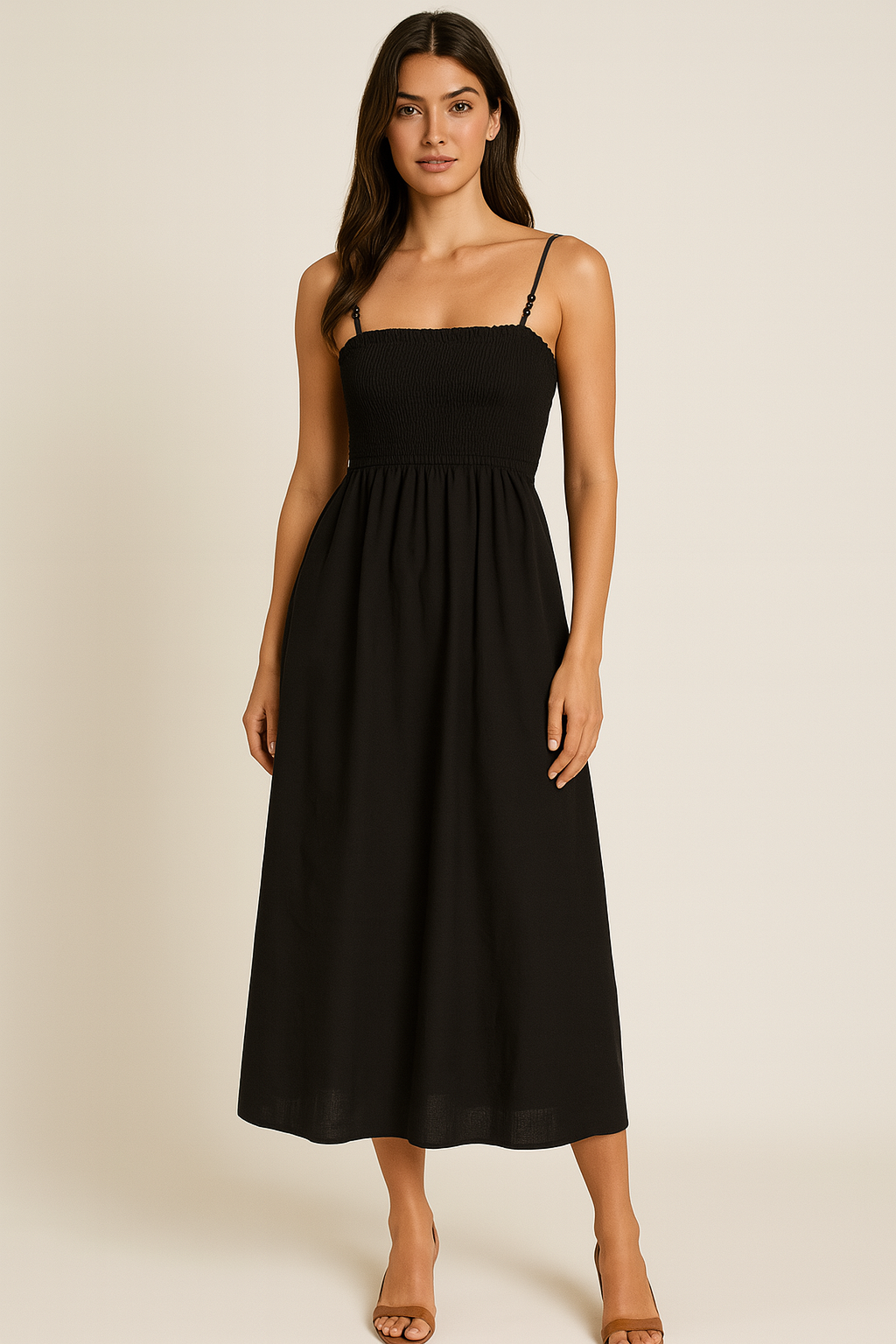 Wholesale Women's Adjustable Straps Elasticated Waist Linen Long A-Line Dress (PACK OF 6)