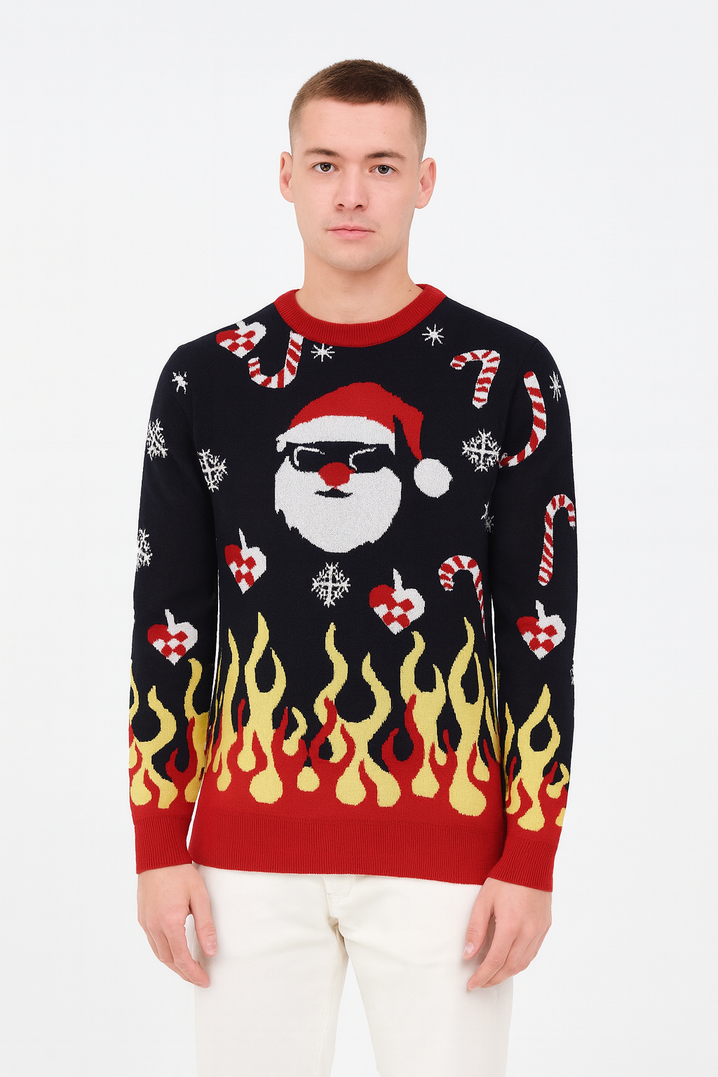 Flame Pattern Knitted Men's Festive Christmas Jumper