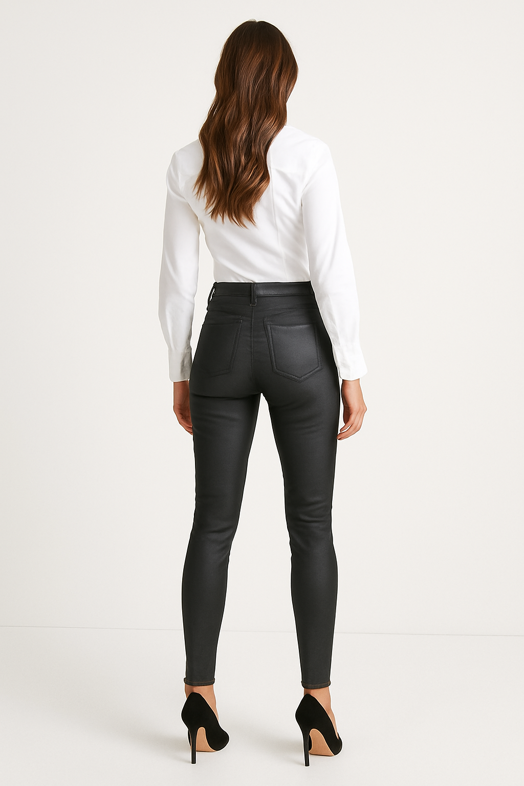 Black Leather Look Skinny Jeans