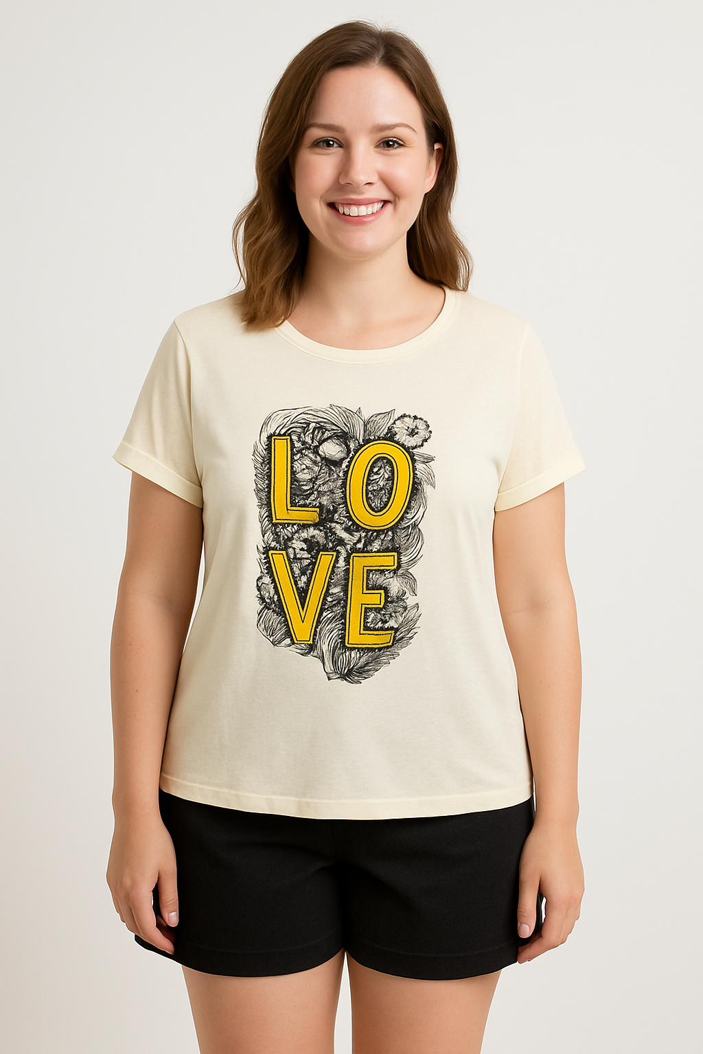 Wholesale Women's Graphic Love And Floral Design Basic T-shirt (PACK OF 15)