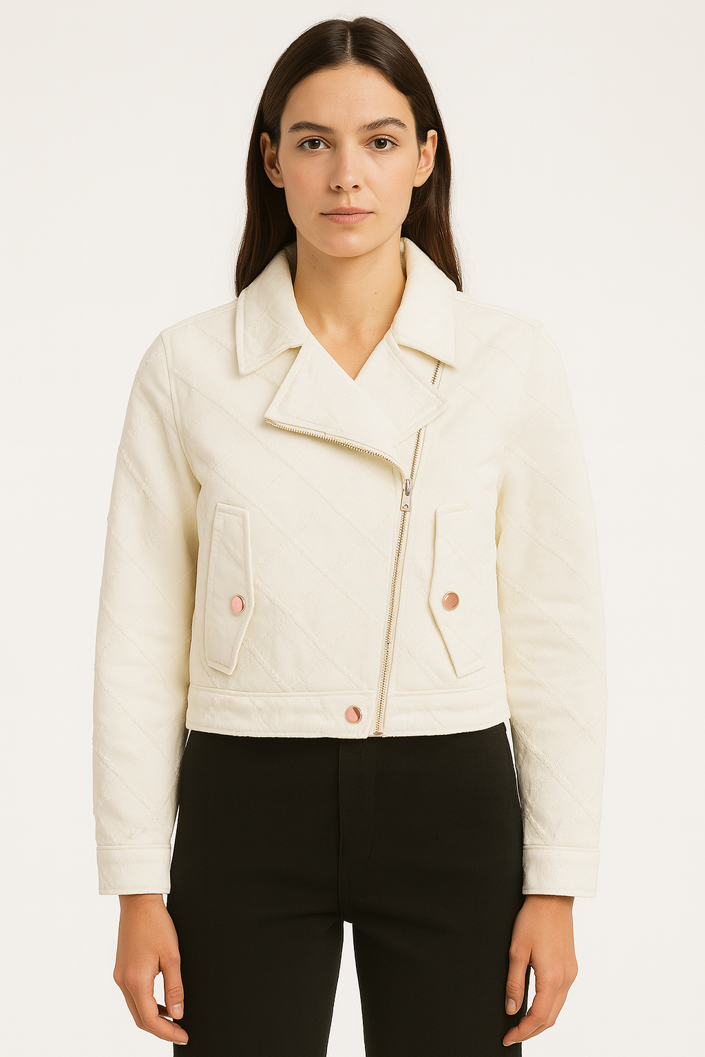 Quilted Stitching Denim Biker Jacket