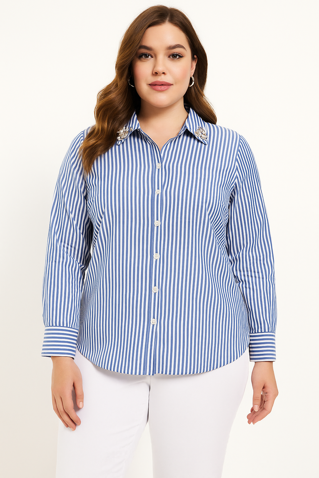 Collar Embellished Stripe Shirt