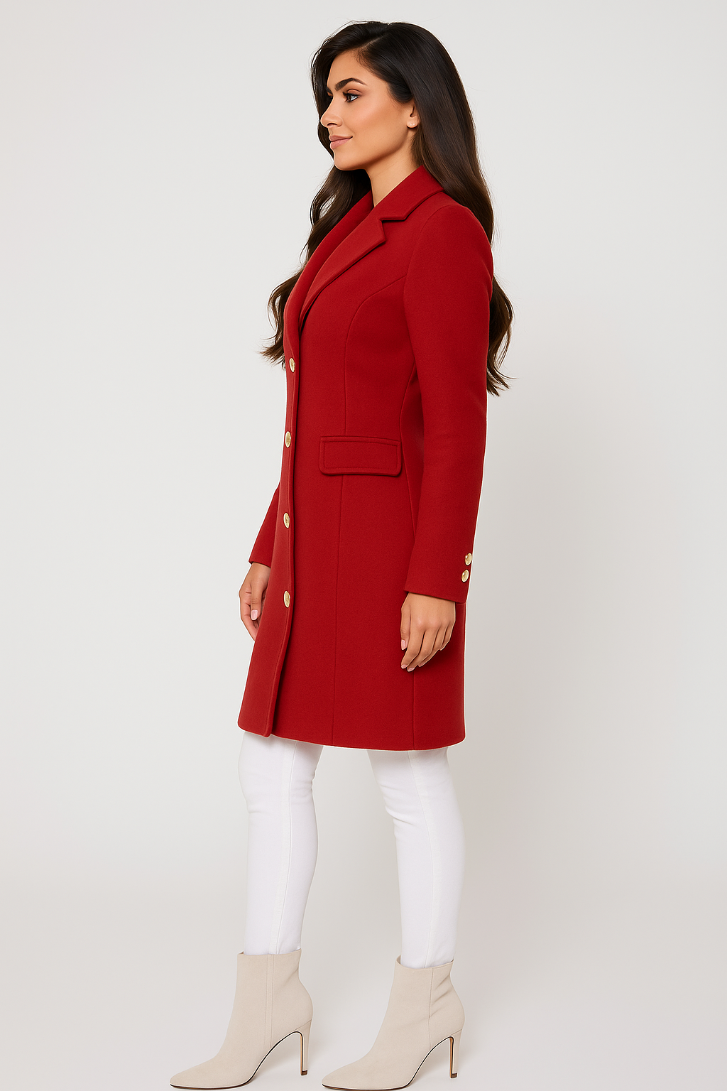 Tailored Flap Pocket Gold Button Lapel Coat