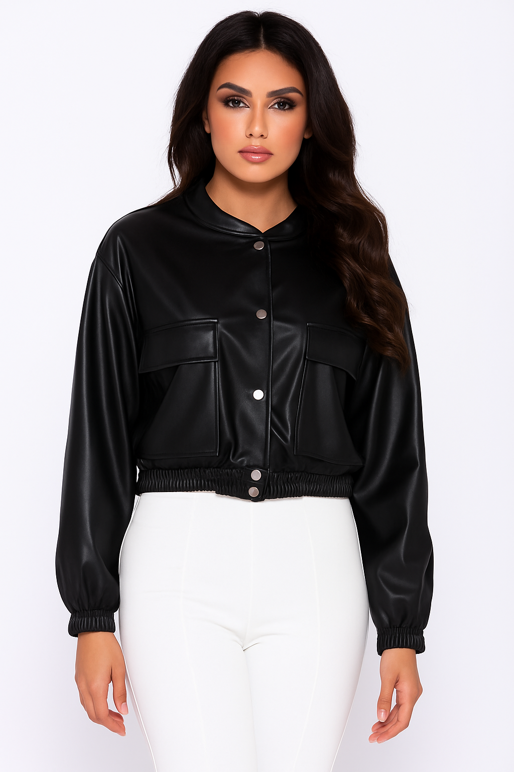 Wholesale Women's Faux Leather Large Cargo Pocket Bomber Jacket (PACK OF 6)