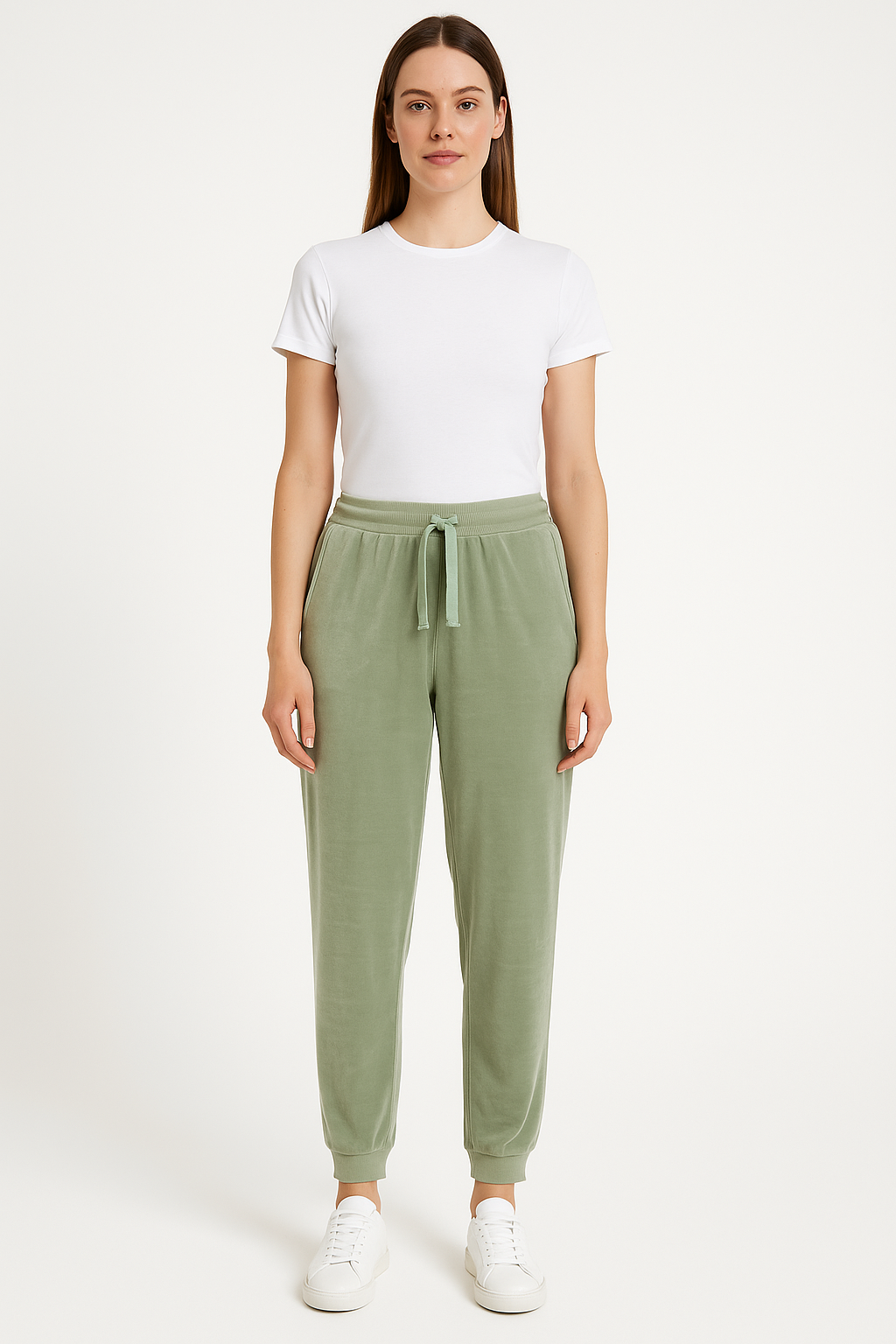 Slim Fit Cuffed Hem Drawstring Velour Trousers