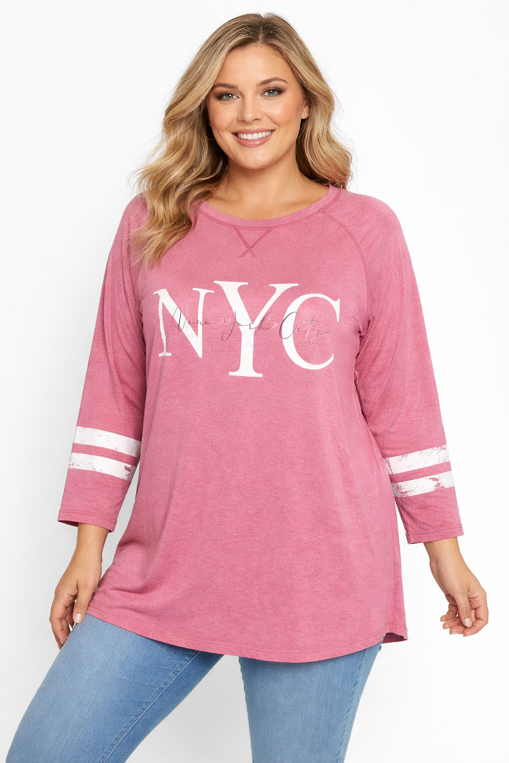 Plus Size Acid Wash Printed Long Sleeve T-shirt