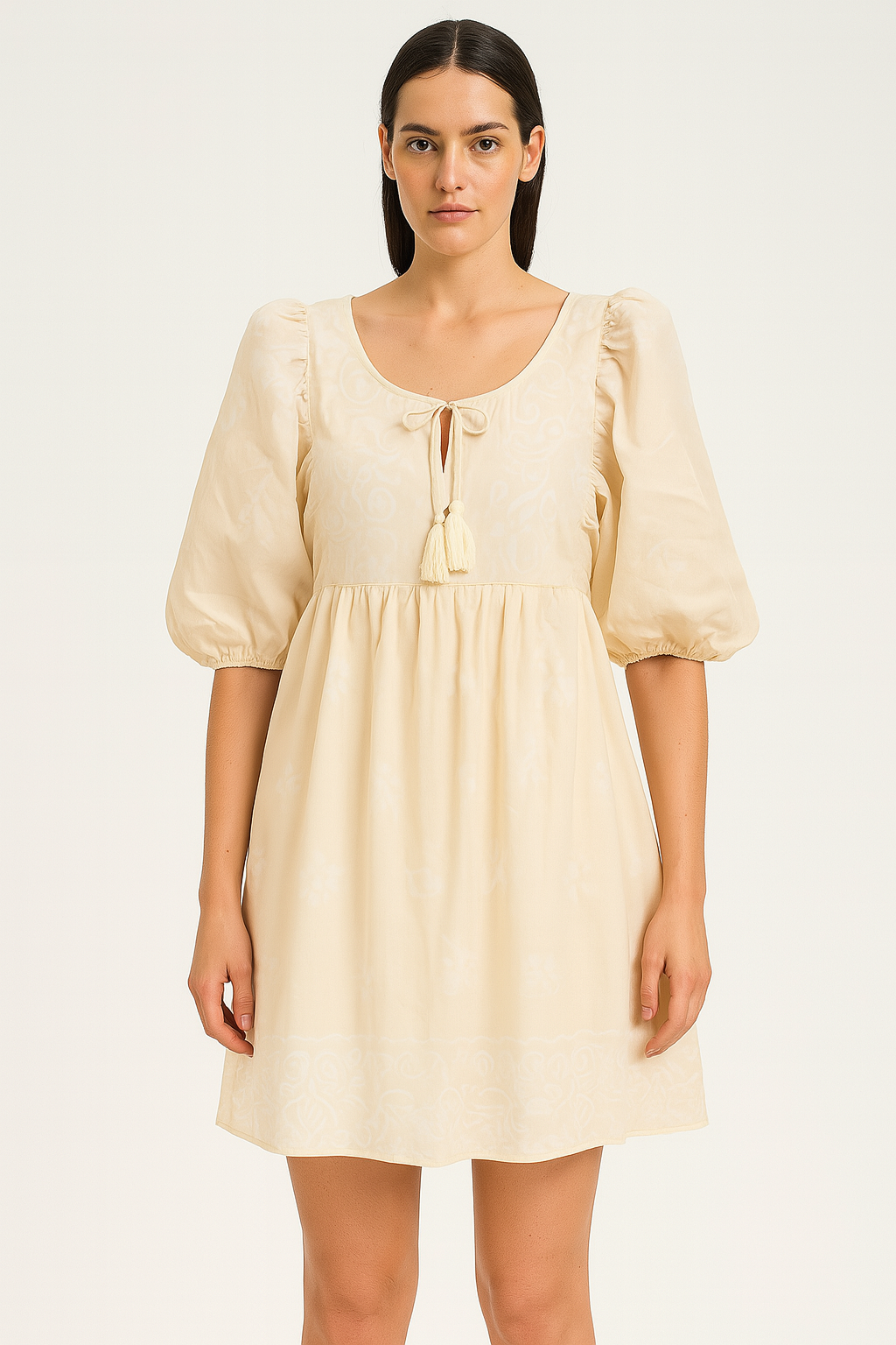 Puff Sleeve Tassle Tie Floral Boho Short Dress